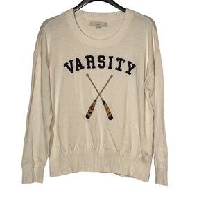 LOFT Varsity Rowing Sweater Ivory Sz LG Academia Preppy
